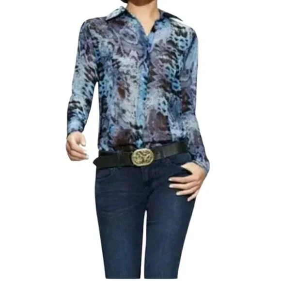 2/$30 CAbi Size XS Blouse Reptile Animal Print Sheer Streetwear - Picture 1 of 6